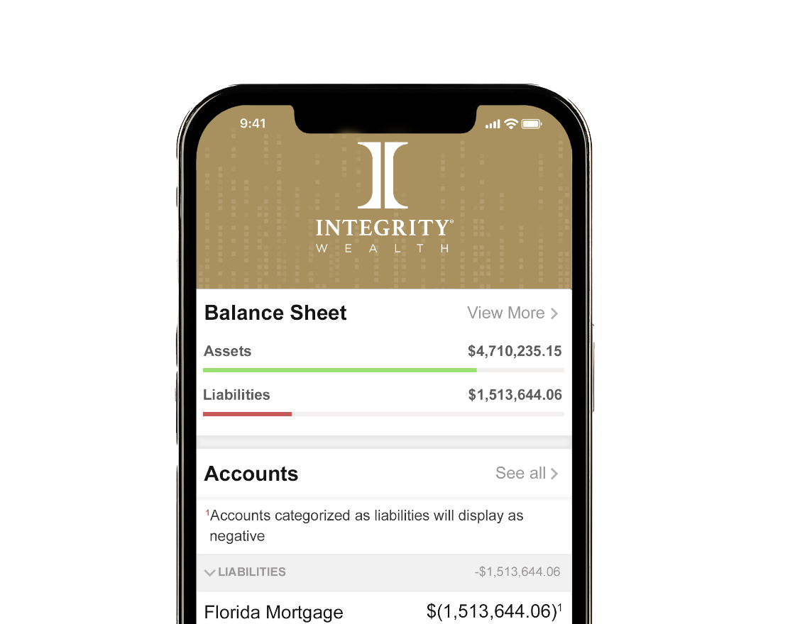 Smart phone displaying Integrity Wealth Platform